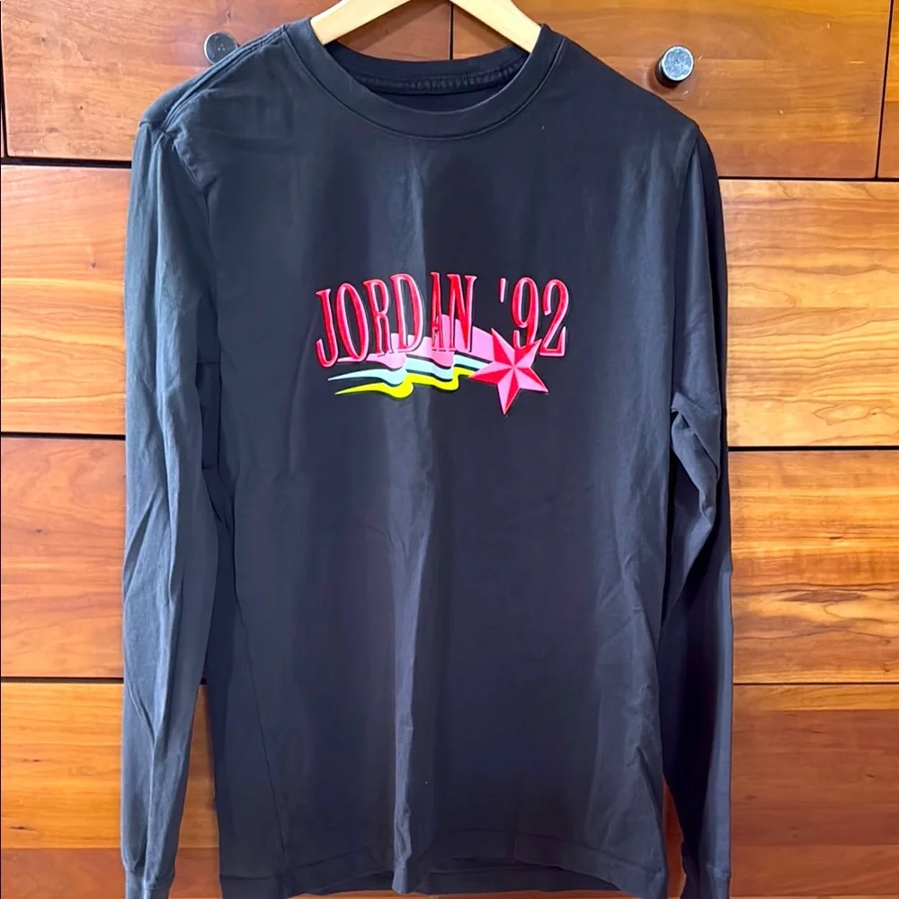 Jordan Black Long Sleeve Tee with Red Logo